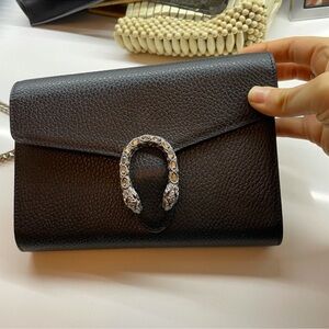 Gucci Dionysus Black Leather Clutch with Silver Accent
